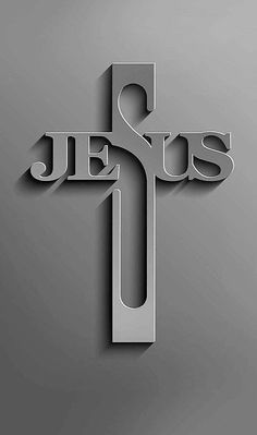 the word jesus written in silver on a gray background