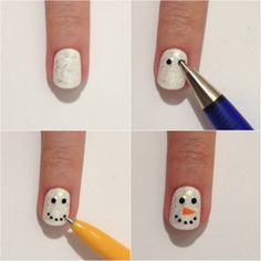 Snowman nails diy Snowman Nail, Snowman Nail Art, Holiday Nails Easy, Nail Noel, Snowman Nails, Nail Art Noel, Holiday Nail Designs, Holiday Nail Art