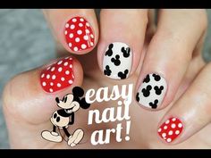 Diseño de uñas SUPER FÁCIL y rápido de Mickey Mouse - YouTube Diy Disney Nails, Simple Disney Nails, Minnie Mouse Nail Art, Mouse Nail Art, Mouse Nails, Disney Nail Designs, Mickey Mouse Nails, Disney Acrylic Nails, Minnie Mouse Nails