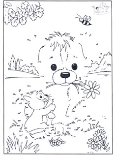 an animal dot to dot game for kids with animals and flowers on the page,