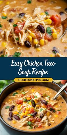 easy chicken taco soup recipe in a bowl