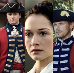 three different pictures of people in historical costumes, one is wearing a uniform and the other has a hat