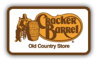 cracker barrel old country store logo with man sitting on stool next to wooden barrel