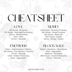 a white poster with black and white images on it that says, cheatsheet love