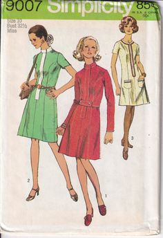 three women's dresses, one in red and the other in green