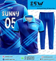 an image of a blue shirt and pants with the name sunny 05 on it in white