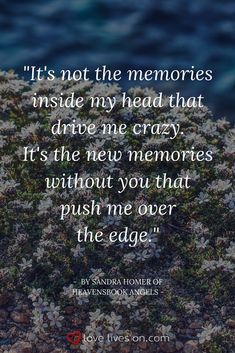 flowers growing out of the ground with a quote about it's not the memories inside my head that drive me crazy