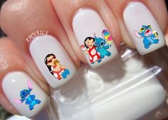 Lilo And Stitch Nail Art, Stitch Nail Art, Stitch Nails, Disney Nail Decals, Lilo I Stitch, Galaxy Unicorn, Disney Acrylic Nails, Stitch Drawings, Disney Nail