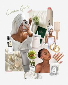 a collage of women with beauty products and skin care items in it's image