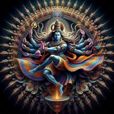 an image of the hindu god sitting on top of a pot with his arms outstretched