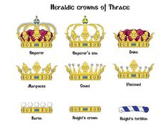 several crowns with different names on them