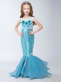 Silhouette:mermaid Hemline:floor length Neckline:scoop Fabric:sequins Sleeve Style:sleeveless Color:blue Back Style:zipper up Embellishment:sequins Mermaid Dress For Kids, Mermaid Dress Girls, Mermaid Party Dress, Mermaid Costume Diy, Sequin Flower Girl Dress, Silver Cocktail Dress, Prom Girl Dresses, Theme Dress, Fishtail Dress