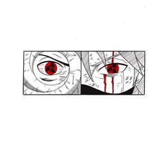 an anime scene with red eyes and blood dripping from the upper part of the page