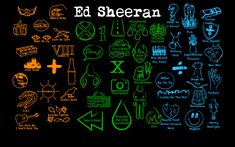 an image of ed sheera's album cover with various symbols and colors on it