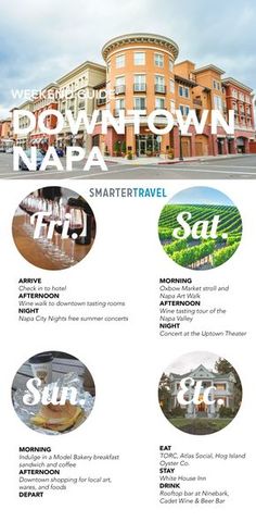 an advertisement for the downtown napa smart travel program, with images of hotels and wineries