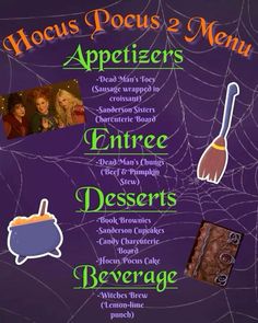 the menu for hocus pocus's 2 menu