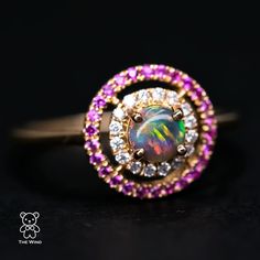 Princess Dream - Australian Black Opal Diamond Ring Pink Sapphire 18K Gold Opal Diamond Engagement Ring, Gold Opal Engagement Ring, Solid Opal Ring, Engagement Ring Pink, Opal Wedding Band, Promise Bracelet, Emerald Ring Engagement Diamond, Pink Engagement Ring, Pink Sapphire Ring Engagement