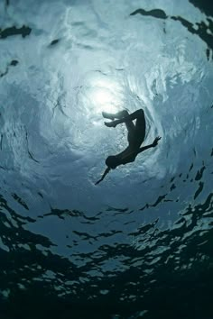 a man swimming in the ocean under water