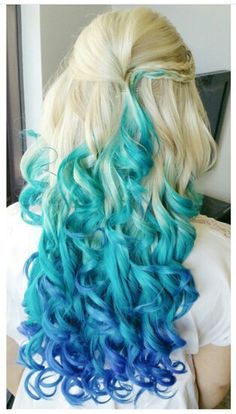 Hair Color Tips, Blonde And Blue Hair, Extreme Hair Colors, Hair Expo, Wild Hair Color, Dyed Curly Hair, Color Tips, Blue Ombre Hair, Colored Hair Tips