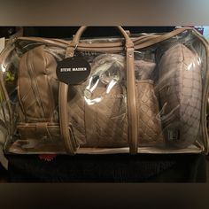 This Brand New Steve Met And Travel And Set Is Six Pieces And The Color Of Mushroom Very Nice Traveling Brand New Steve Madden B Vital Bag, Black Duffle Bag, Small Duffle Bag, Travel Bag Set, Overnight Travel Bag, Weekend Travel Bags, Steve Madden Bags, Carry On Suitcase, Leather Duffle