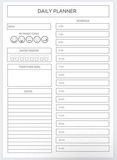 the daily planner is shown in black and white, with lines that show different times