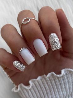 White Gel Nails, Engagement Nails, Milky Nails, Formal Nails, Colorful Nails, White Nail Designs, Nagel Inspo, Short Nail Designs, Silver Nails