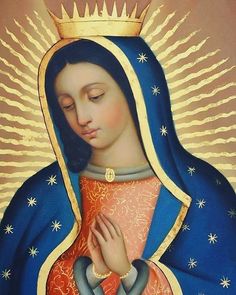 an image of the virgin mary with her hands clasped in front of her chest and wearing a crown