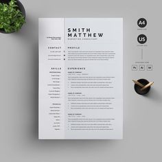 a clean and modern resume template with minimalistic lines on the front, in black and white