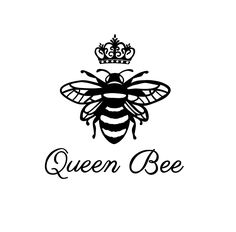 queen bee with crown on it's head and the word queen bee written in black