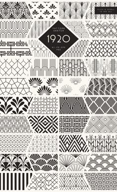 a collection of black and white art deco patterns