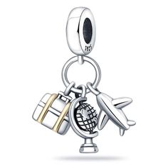 Hello, Welcome! Silver Suitcase, Camera Pendant, Airplane Pendant, Blue Airplane, Silver Shark, Fatima Hand, Charms Pandora, Travel Charms, Bracelet Pandora