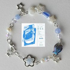 Wave earth beaded bracelet aesthetic charm Handmade y2k Y2k Fashion Blue, Beaded Bracelet Aesthetic, Fish Fashion, Bracelet Aesthetic, Beads Accessories, Knots Diy, Flower Business, Blue Beaded Bracelets, Y2k Jewelry