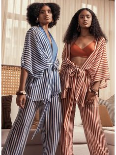 Cabana Set - diarrablu Chiffon Palazzo Pants, Denim Slides, Small Atelier, Dakar Senegal, Mode Kimono, Chiffon Kimono, Sash Belt, Sheer Chiffon, Vacation Outfits