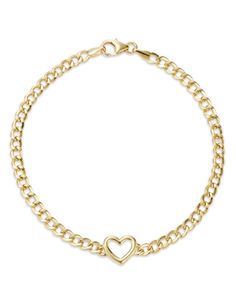 Bloomingdale's Fine Collection Open Heart Curb Link Chain Bracelet in 14K Yellow Gold - Exclusive 14k Yellow Gold Bracelet For Valentine's Day, Tarnish Resistant Yellow Gold Bracelet For Valentine's Day, Valentine's Day Yellow Gold Tarnish-resistant Bracelet, Valentine's Day 14k Yellow Gold Bracelet, Gold Heart Bracelet, Link Chain Bracelet, Stackable Bracelets, Exclusive Jewelry, Open Heart