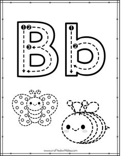 the letter b is for bee coloring page with an image of a bee and its name