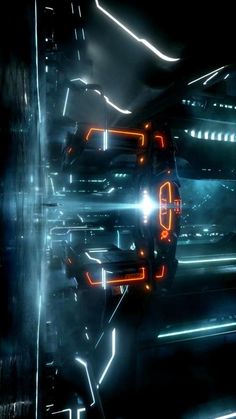 a futuristic sci - fi scene with neon lights