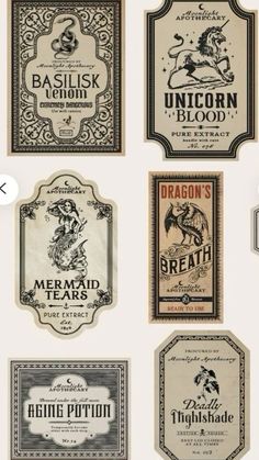 Apothecary Potion Labels, Potion Bottles Harry Potter, Potion Book Aesthetic, Harry Potter Potions Printables, Witch Potion Labels, Harry Potter Bottle Art, Hogwarts Scrapbook Ideas, Harry Potter Potions Aesthetic, Witchy Stickers Aesthetic