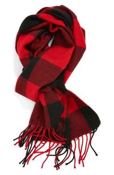 Buffalo Plaid Red Black Fringed Scarf Fashion by Mirabeau   Add a touch of elegance to any outfit with this stylish Buffalo Plaid Red and Black Fringed Scarf from Fashion by Mirabeau. Measuring 68" in length and 12" in width, this versatile scarf boasts a trendy buffalo plaid pattern and is made from a blend of 50% polyester and 50% acrylic materials that guarantee comfort and durability.   The scarf features fringed accents, making it a great addition to your winter, fall, or spring wardrobe. p Closet Necessities, Buffalo Plaid Scarf, Checks Pattern, Red Plaid Scarf, Checkered Scarf, Red Checkered, Checked Scarf, Red Scarf, Invitation Ideas