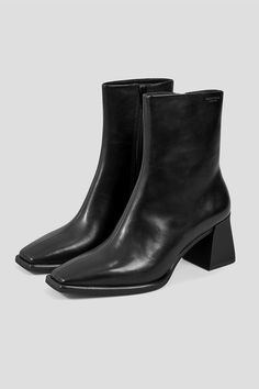 HEDDA BOOTS BLACK - PIPE AND ROW Black Square Toe Boots, Mid High Boots, Ankle Heels, Goat Leather, Retro Aesthetic, Boots Outfit