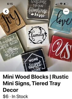 mini wood blocks i rustic sign, tired tray