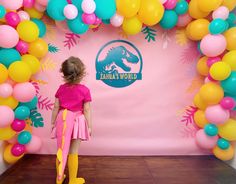 Girl Dinosaur Birthday Party, Dinosaur Birthday Party Ideas, Pink Dinosaur Party, Sprinkles Party, Third Birthday Girl, Jurassic Park Birthday Party, Backdrop Pink