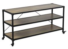 three tiered shelf with wheels on each side and two shelves on the other side