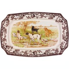 a decorative tray with dogs and cats on it