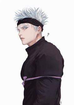 an anime character with white hair and blue eyes wearing a black outfit, standing in front of