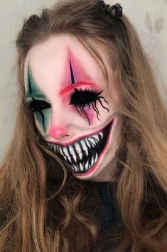 Scary Halloween Makeup Ideas, Creepy Clown Makeup, Scary Halloween Makeup, Cute Clown Makeup, Halloween Makeup Clown, Scary Clown Makeup, Creepy Makeup