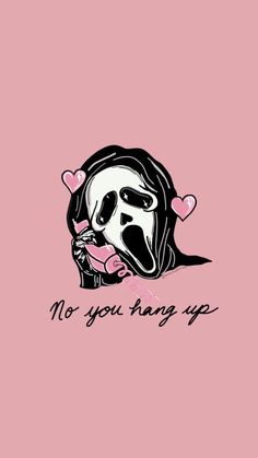 a pink background with a black and white skull in the center, saying no you have up