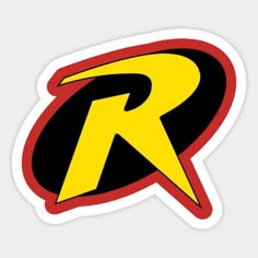 the letter r in black and yellow with a red circle around it's center