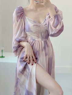 Get trendy with Lilac Floral Dress Gown - Dresses available at Peiliee Shop. Grab yours for $38.60 today! Purple Dress Aesthetic, Lilac Floral Dress, Dress Fairy, Fairy Aesthetic, Dress Aesthetic, Drawing Inspo, Dress Gown, Feminine Dress, Lolita Dress