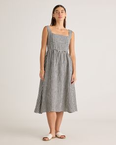 Flare Midi Dress, Black Gingham, Dress For Spring, Floral Embroidered Dress, European Linens, Gingham Dress, Dress With Cardigan, Dress Ideas, Quince