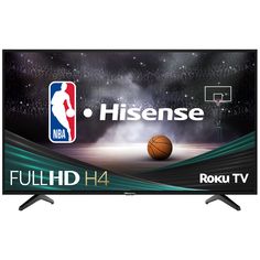 an image of a television screen with the logo for hisense and basketball on it